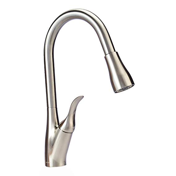 AmazonBasics Single-Handled Kitchen Pull-Down Sprayer Faucet, Satin Nickel