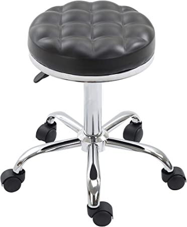 HOMCOM Rolling Swivel Padded Salon Stool with Adjustable Height Wheeled Tattoo Massage Chair Beauty SPA Bar Seat with Thick Padded, Black