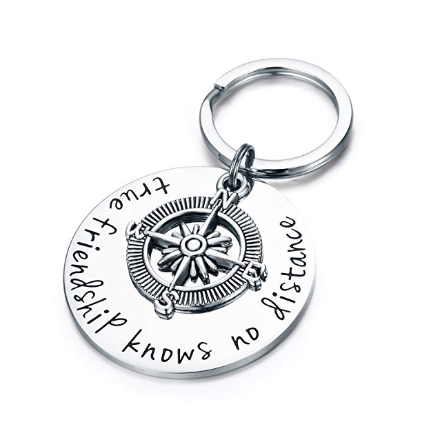 Udobuy Best Friend Keychain - True Friendship Knows No Distance Compass Keychain Long Distance Relationship Gifts