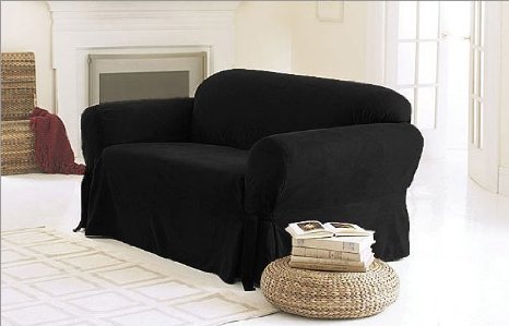 Chezmoi Collection Soft Micro Suede Solid Black Couch/sofa Cover Slipcover w/ Elastic Band Under Seat Cushion