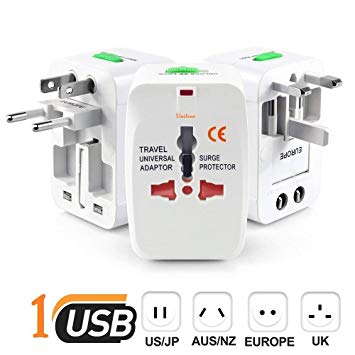 Unifree Universal World Wide Travel Power Plug Adapter/Charger Adapter Plug, EU/AU/UK/US/CN/JP/HK Euro 2016 Surge Protector with Built in USB High Speed Charger Ports (White)
