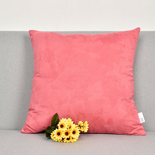 Natus Weaver Luxurious Euro Velvet Spring Decor Toss Pillow Case Sham for Bedroom 26 x 26 inches Coral Pink