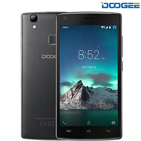 SIM Free Smartphones, DOOGEE X5 MAX 3G 5 Inch HD 1280*720 Mobile Phones Unlocked - Dual SIM 4000mAh Android 6.0 Phone - MTK6580 Quad Core - Fingerprint Sensor plus 8MP 8MP Cameras (Black)