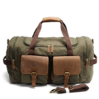 SUVOM Weekender Duffle Bag Canvas Leather Travel Luggage Oversized Holdalls