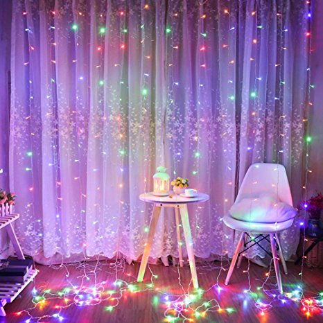 Window Curtain Icicle Lights, 300LED 9.8x9.8 Feet 8 Modes for Christmas Wedding Home Garden Party Show stages-Multi-color