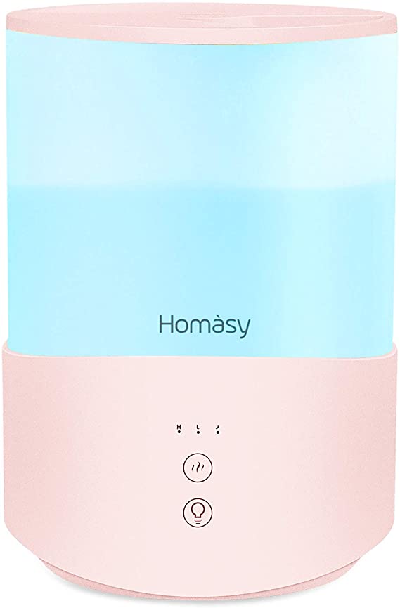 Homasy Cool Mist Humidifier, Essential Oil Diffuser with 7-Color Mood Lights, 2.5L Top Fill Humidifier for Bedroom, Baby Humidifier, Sleep Mode, Pink