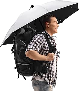 G4Free Liteflex Hiking Umbrella Ultralight Large 46" Reflective Silver Trekking Backpacking Umbrella, Bonus Handsfree Umbrella Kit