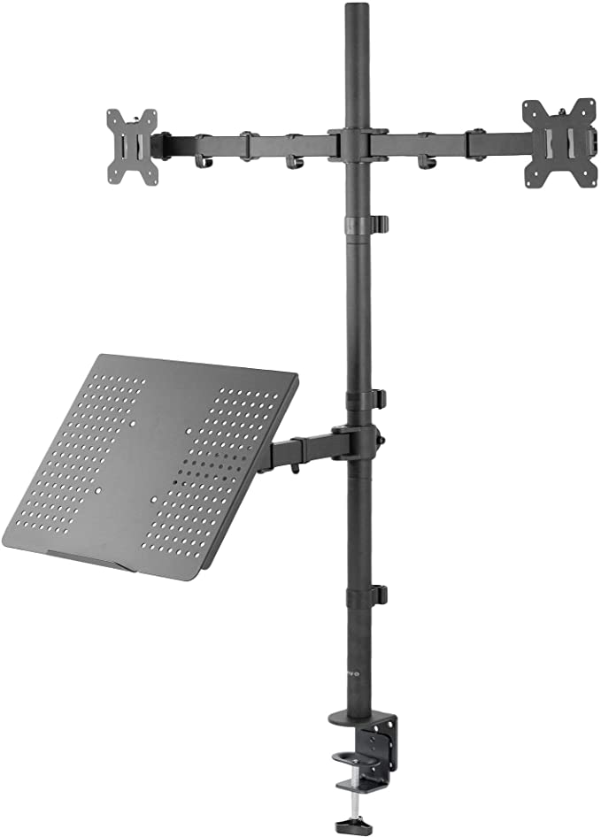 VIVO Laptop and Dual 13 to 27 inch LCD Monitor Stand up Desk Mount, Extra Tall Adjustable Stand, Fits Laptops up to 17 inches, Black, STAND-V012L