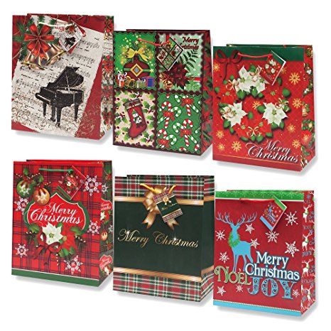 12 Christmas Gift Bags Large Bulk Assortment with Handles and Tags for Wrapping Holiday Gifts
