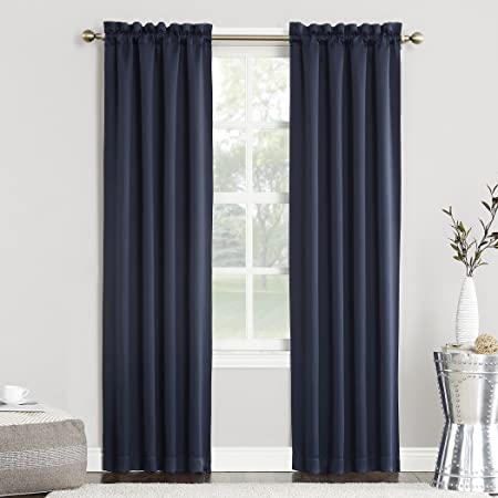 Sun Zero Easton Collection Rod Pocket Blackout Window Panel, 40" x 84", Navy Blue