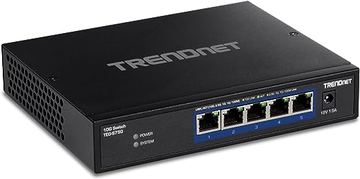 TRENDnet 5-Port 10G Switch, 5 x 10G RJ-45 Ports, 100Gbps Switching Capacity, Supports 2.5G and 5G-BASE-T Connections, Lifetime Protection, Black, TEG-S750