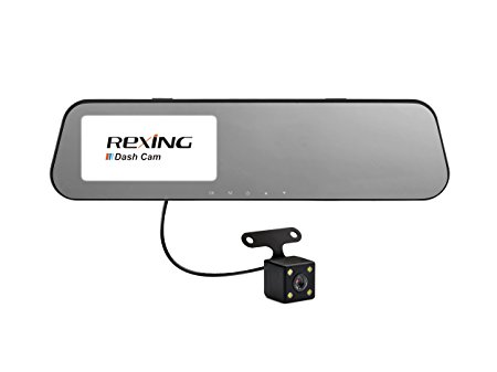 Rexing R1 PRO Rear-view Mirror Car Dash Cam FHD 1080p 140 Degree Wide Angle Dual-Channel Dashboard Camera Recorder with Rear Camera, G-Sensor, WDR, Loop Recording