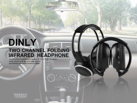 Dinly 2 Packs of Two Channel Folding Headphones Entertaiment System Infrared Headset for In-car TV,DVD,Video Listening