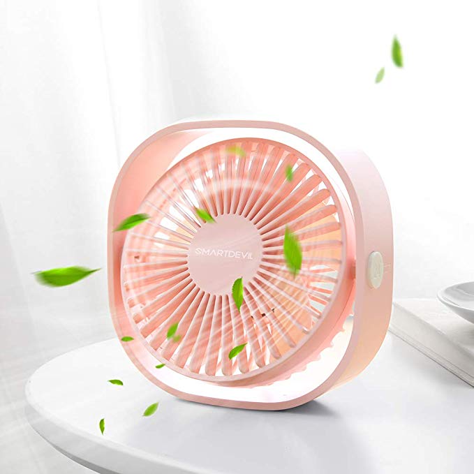 SmartDevil Small Personal USB Desk Fan,3 Speeds Portable Desktop Table Cooling Fan Powered by USB,Strong Wind,Quiet Operation,for Home Office Car Outdoor Travel (Cherry Pink)