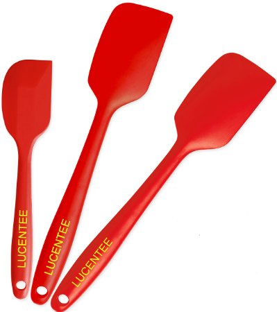 Lucentee 3-Piece Silicone Spatula Set - 2 Large and 1 Small Heat Resistant Cooking Utensils Red