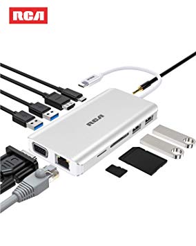 RCA USB C Hub, 11 in 1 USB C Adapter with 4K HDMI, 1080P VGA, Gigabit Ethernet, USB C PD Power Delivery, USB 3.0, USB 2.0, SD&TF Card Reader, Audio Jack for MacBook Pro and Other Type C Devices