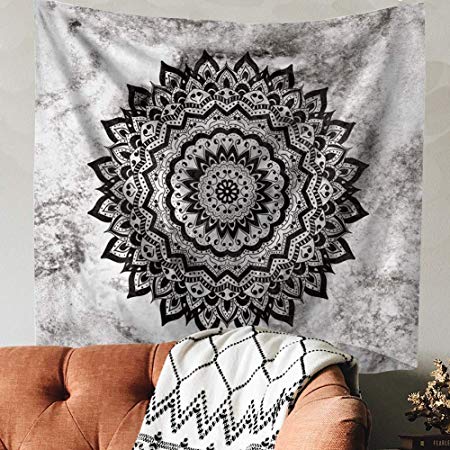 Indusleaf Psychedelic Mandala Tapestry Wall Hanging - Bohemian Living Room Wall Decor for Women Girls, Black and White Boho Medallion Tapestry for Room