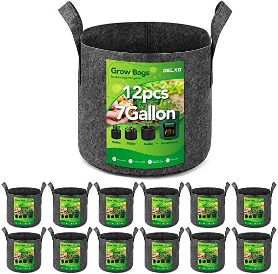 Delxo 12-Pack 7 Gallon Grow Bags Heavy Duty Aeration Fabric Pots Thickened Nonwoven Fabric Pots Plant Grow Bags