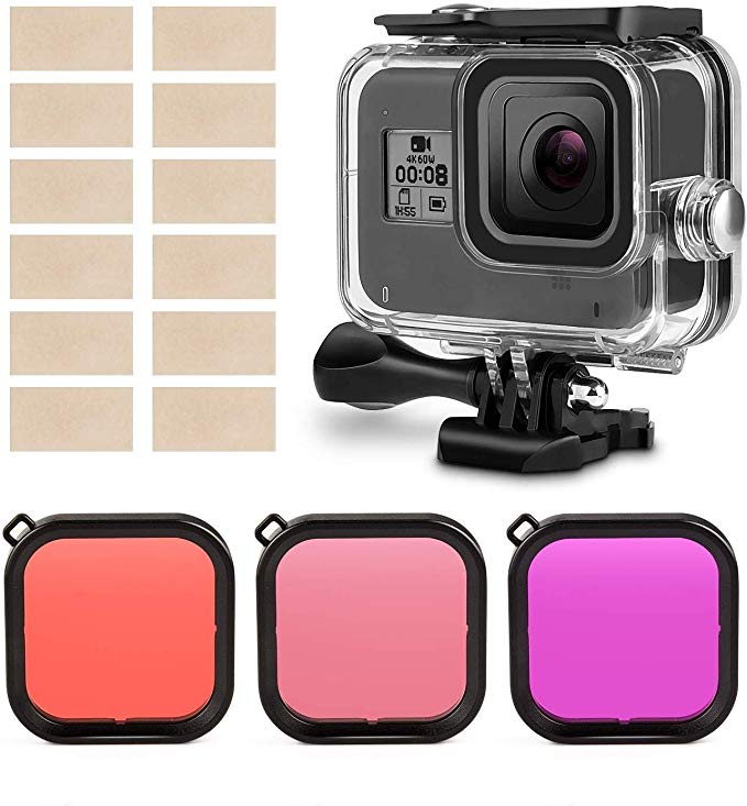 Kupton Housing Case Filter Kit for GoPro Hero 8 Black, Waterproof Case Diving Protective Housing Case   3 Pack Filter   Anti-Fog Inserts   Bracket Accessories