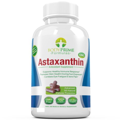 Pure Astaxanthin Extract 9733 Highest Pharmaceutical Grade 12mg per Capsule 9733 Powerful Carotenoid Antioxidant Promotes Optimal Immune Response and Skin Health and Reduced Eye Fatigue and Joint Pain 9733 60 Caps