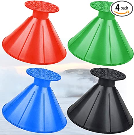 Leaflai Magical Ice Scrapers for Car Windshield, 4 Pcs Ice Scraper Round Windshield Magic Snow Scraper Funnel Scrape Snow Removal Shovel Tool Car Accessories