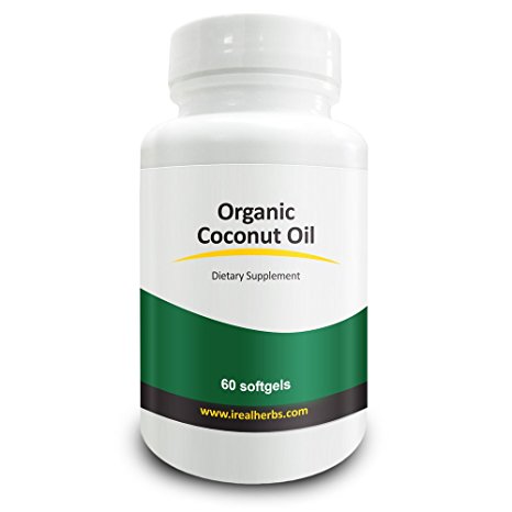 Real Herbs Organic Coconut Oil Softgels 2000mg - High Strength Supplement for your hair and skin - Cold pressed into softgels for better absorption than Capsules - 60 Soft Gels