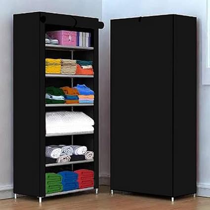 YouCopia Multi Purpose Collapsible Wardrobe with Door Cover Wardrobe for Clothes Organizer for Storage Wardrobe (6 Layer, Black)