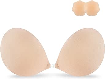 Niidor Adhesive Bra Strapless Sticky Invisible Push up Silicone Bra for Backless Dress with Nipple Covers