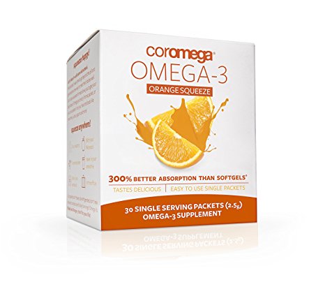 Coromega Omega-3 Supplement, Orange Flavor, Squeeze Packets, 30-Count Box