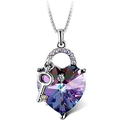 T400 Jewelers "Lock and Key" Heart Swarovski Elements Crystal Pendant Necklace,Lover Gift