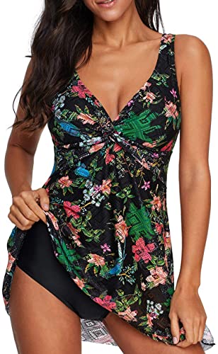 Bsubseach V Neck One Piece Bathing Suit Women Retro Swimdress Twist Tankini Swimsuit