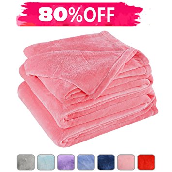 Fleece Bed Blanket Super Soft Warm Fuzzy Velvet Plush Throw Lightweight Cozy Couch Blankets Twin(90-Inch-by-65-Inch)Pink