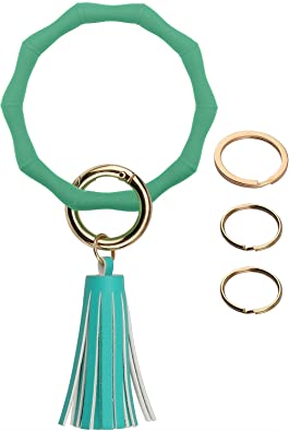 Key Ring Bracelet Keychain with Tassel Silicone Round Bangle Bamboo Shaped