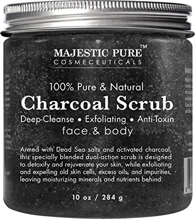 Charcoal Body Scrub and Facial Scrub from Majestic Pure, 10 Oz - Natural Skin Care Formula Helps Improve Complexion and Fights Acne
