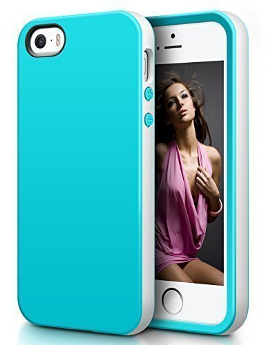 iPhone 5S Case GOSHELL Apple iPhone SE Protective Case Soft Bumper Cases Shockproof Rubber Slim Case Cover Anti-scratch Shell Dual Color TPU Back Cover for iPhone 5 5S SE WhiteAqua Green