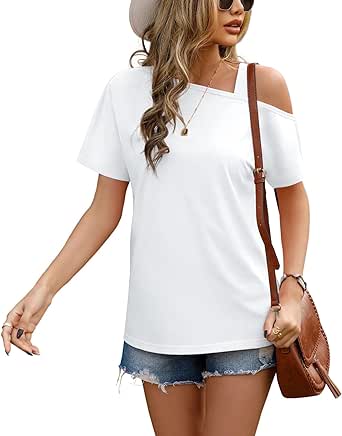 JINKESI Women's Short Sleeve Tunic Tops Casual Summer Cold Shoulder Blouse Shirts