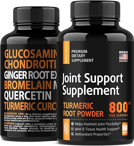 Turmeric Curcumin Supplement with Ginger Quercetin Bromelain - Joint Support Supplement Helps with Inflammatory Response & Knee Support Glucosamine Chondroitin MSM - Herbal Supplements - 60 Capsules