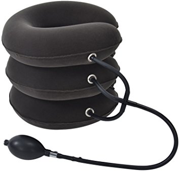 Head Back Shoulder Pain Cervical Neck Traction Device (Grey-ThreeTubes)