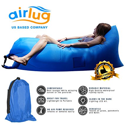 Airlug - Instantly Inflatable Portable Lounger Chair Couch Hammock Lamzac Bean Bag Replacement Hangout and Durable Construction - Great for Traveling, Hiking, Naps, Poolside, Beach