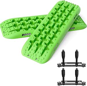 ALL-TOP Recovery Traction Boards, 2PCS & Mounting Kit, Reinforced Off Road Bendable Tire Friction Tracks (3rd Gen, Green)