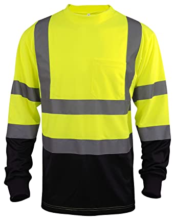 L&M Hi Vis Class 3 T Shirt Reflective Safety Lime Orange Short Long Sleeve HIGH Visibility, Black Bottom