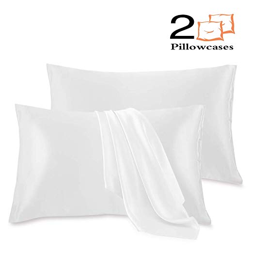 Leccod 2 Pack Silky Satin Pillowcase for Hair and Skin Cool Super Soft and Luxury Pillow Cases Covers with Envelope Closure (White, King: 20x36)