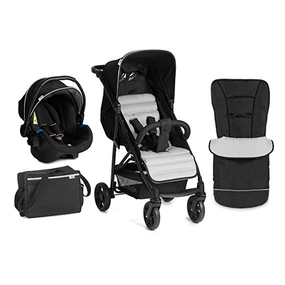 Hauck Rapid 4 Plus Shop N Drive Set Quick Fold Travel System, from Birth to 22 Kg, Black/Silver (Group 0  Car Seat, Compatible with Optional ISOFix Base, Foot muff, Changing Bag and Raincover)