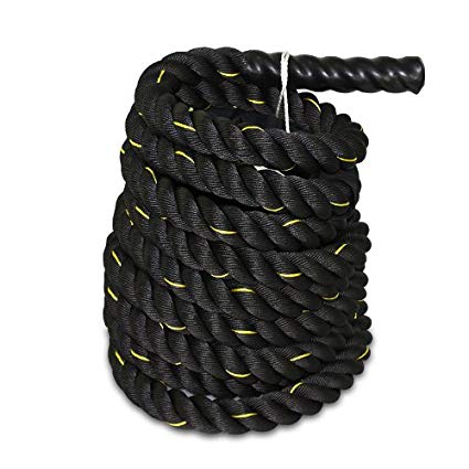 ZENY Black 1.5"/ 2" Width Poly Dacron 30/40/50ft Length Heavy Battle Rope Jump Workout Training Undulation Rope Gym Fitness Exercise Rope