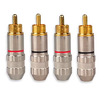 HTTX RCA Male Plug Adapter, RCA Repair Ends, Audio Phono Gold Plated Solder Connector for Speaker Wire (4-Pack)