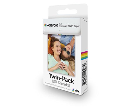 Polaroid 2x3 inch Premium ZINK Photo Paper TWIN PACK (20 Sheets) - Compatible With Polaroid Snap, Z2300, SocialMatic Instant Cameras & Zip Instant Printer