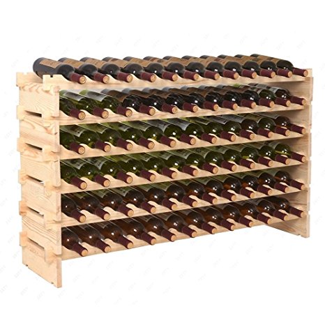 Smartxchoices Stackable Modular Wine Rack Stackable Storage Stand Wooden Wine Holder Display Shelves, Wobble-Free, Solid Wood, (Six-Tier, 72 Bottle Capacity)