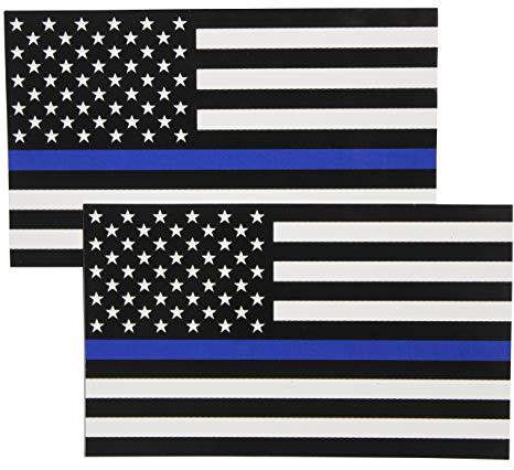 Fine Line Flag Auto Decals Thin Blue Line Flag Sticker 3x5 in. Black White and Blue (2-Pack)