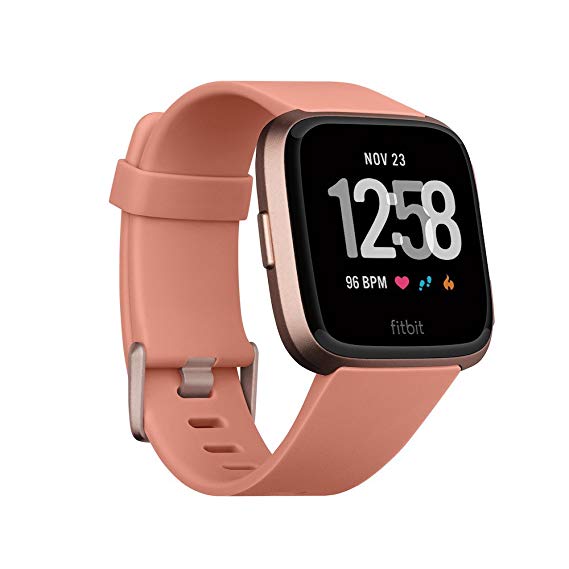 Fitbit Versa smartwatch, peach/rose gold aluminum, one size (s & l bands included), 0.71 lb