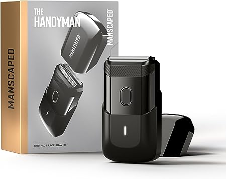 MANSCAPED™ The Handyman™ Compact Face Shaver – Portable Men’s Travel Facial Hair Groomer, USB-C Rechargeable Electric Razor, Waterproof, Cordless, Dual-Action SkinSafe™ Long-Hair Leveler & Foil Blades